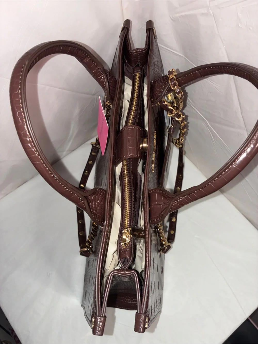 Betsey Johnson Structured Embossed Tote with Detachable Pouch - Brown